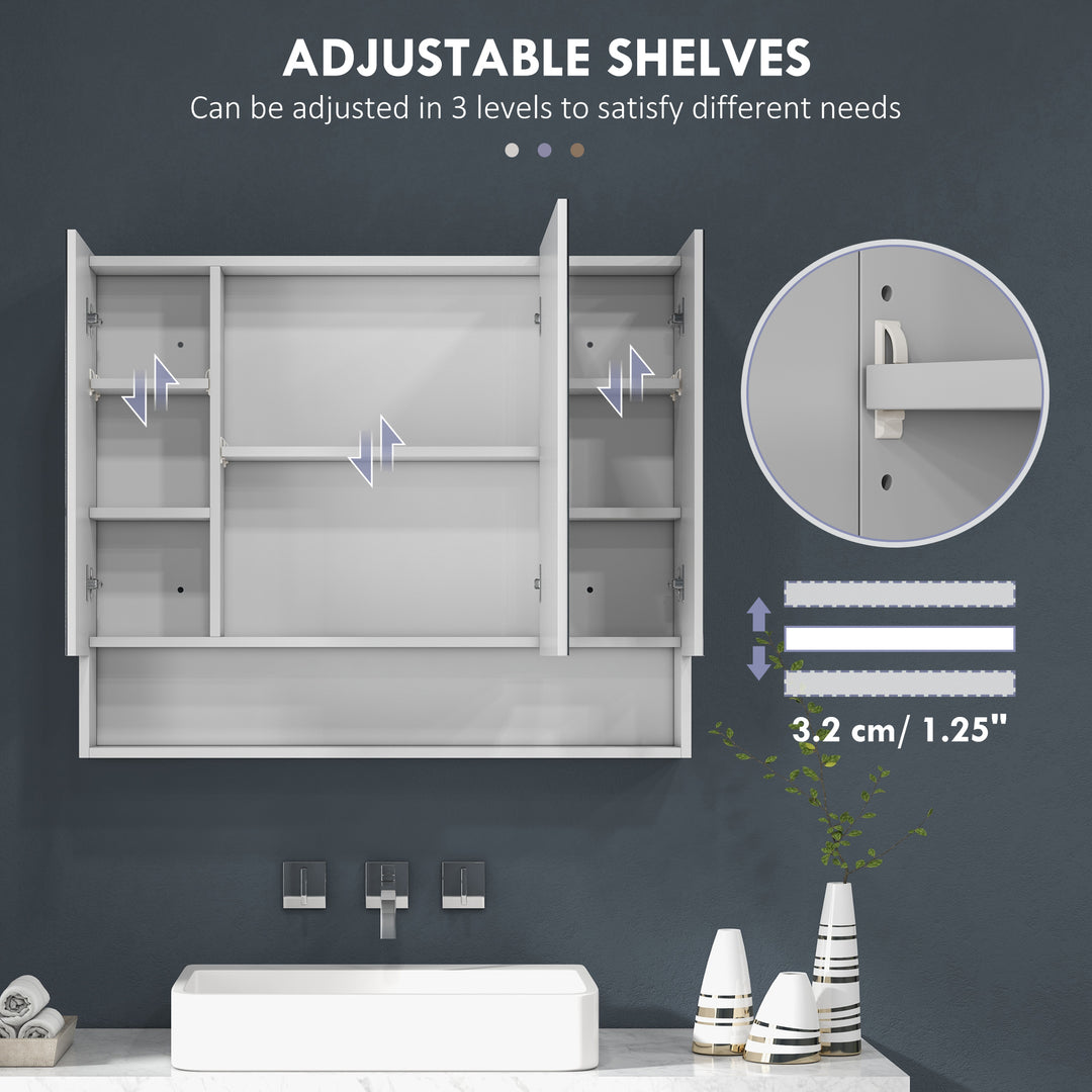 kleankin Wall Mounted Bathroom Medicine Cabinet with Mirror and Adjustable Shelves, Grey