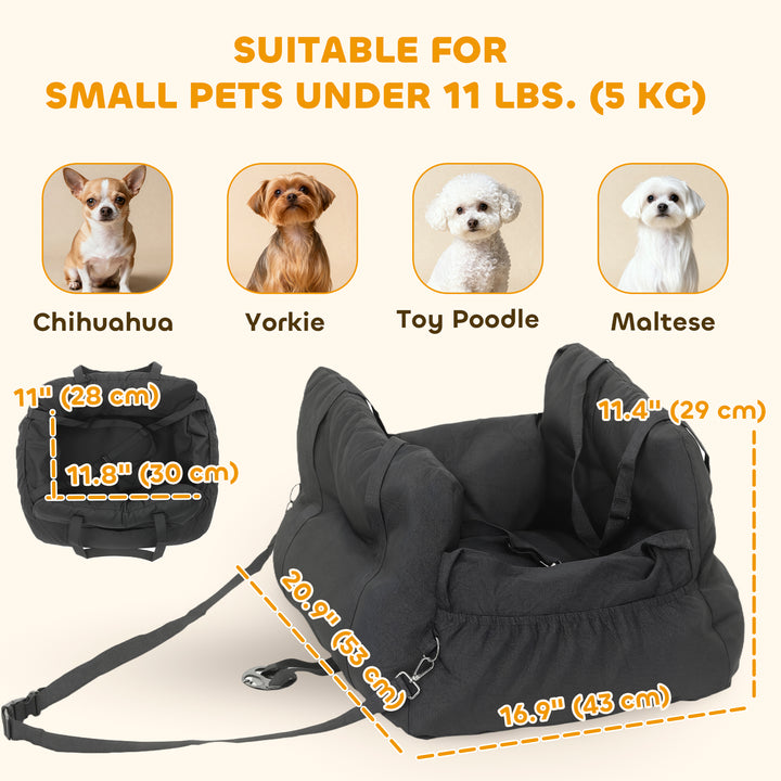 PawHut Dog Car Seat for Small Pets, Dog Booster Car Seat with Cushion and Storage Pockets, Machine Washable, Black