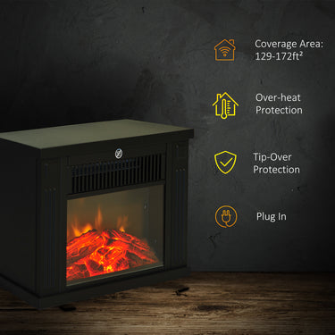 HOMCOM 14" 1000W Mini Standing Electric Fireplace Portable Heater with Overheating, Black