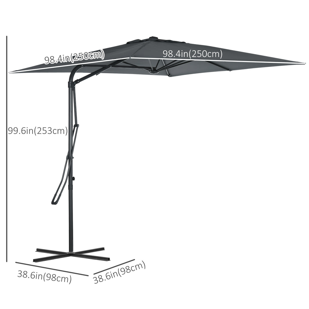 Outsunny 8FT Cantilever Patio Umbrella, Offset Patio Umbrella with Cross Base for Deck, Backyard, Pool and Garden, Hanging Umbrellas, Switch with a Wrench, Dark Gray