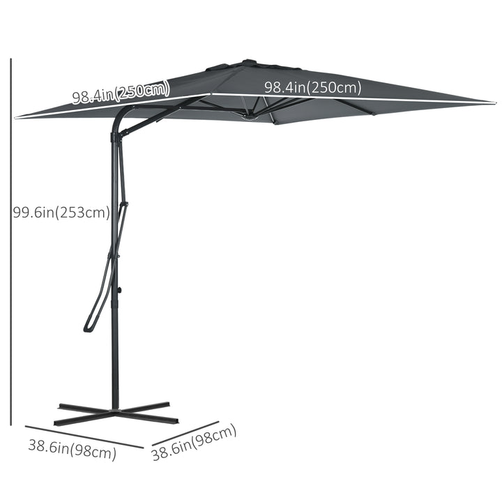 Outsunny 8FT Cantilever Patio Umbrella, Offset Patio Umbrella with Cross Base for Deck, Backyard, Pool and Garden, Hanging Umbrellas, Switch with a Wrench, Dark Gray