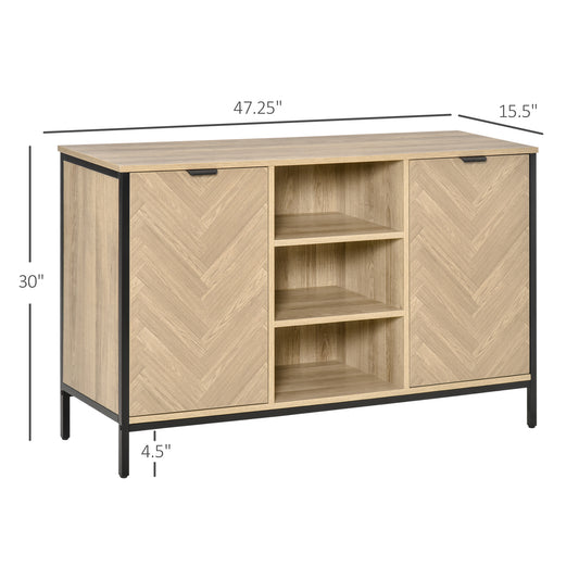 HOMCOM Sideboard Buffet Storage Cabinet Cupboard with 2 Doors and Adjustable Shelves for Dining Room, Kitchen, Living Room, Oak Tone