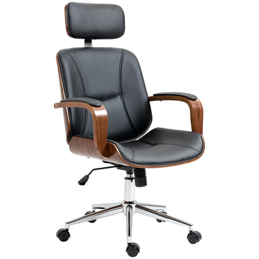 HOMCOM Office Chair, PU Leather Desk Chair with Removable Headrest, Adjustable Height, Tilt Function and with Wheels, Black