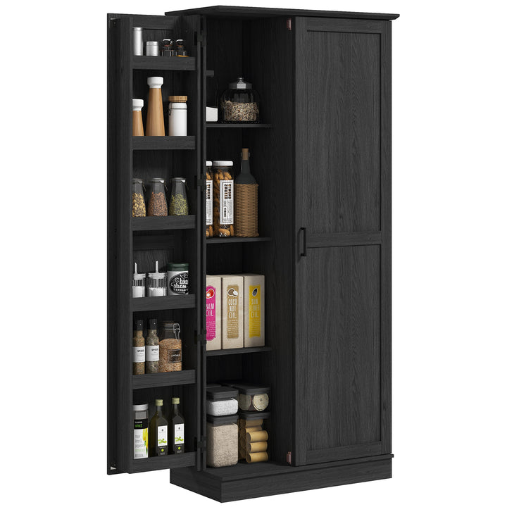 HOMCOM 70" Tall Kitchen Pantry Cabinet with Door Shelves and Adjustable Shelves, Black Wood Grain