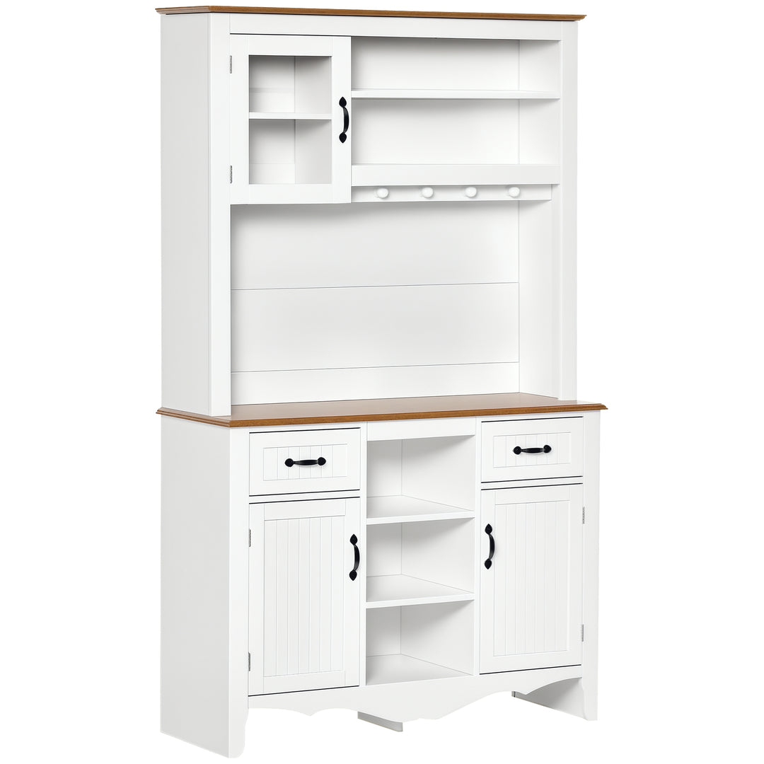 HOMCOM 71" Kitchen Buffet with Hutch, Farmhouse Style Storage Cupboard with Utility Drawer, 3 Door Cabinets and 5-tier Shelves, White