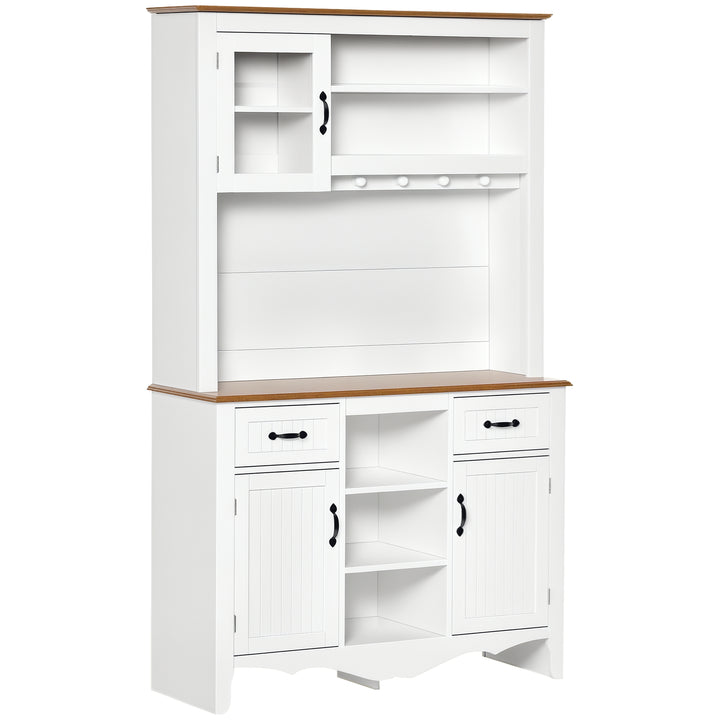 HOMCOM 71" Kitchen Buffet with Hutch, Farmhouse Style Storage Cupboard with Utility Drawer, 3 Door Cabinets and 5-tier Shelves, White
