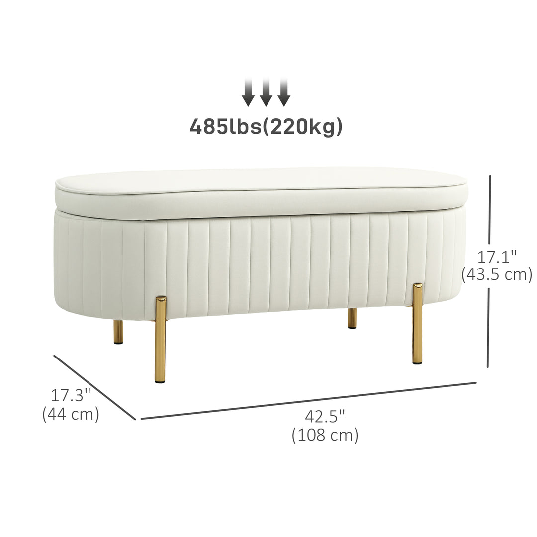 HOMCOM Upholstered Bedroom Bench, Channel Tufted Ottoman Bench with Thick Padding and Metal Legs, Cream White