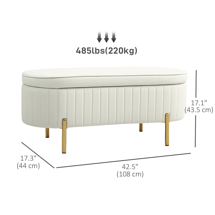 HOMCOM Upholstered Bedroom Bench, Channel Tufted Ottoman Bench with Thick Padding and Metal Legs, Cream White