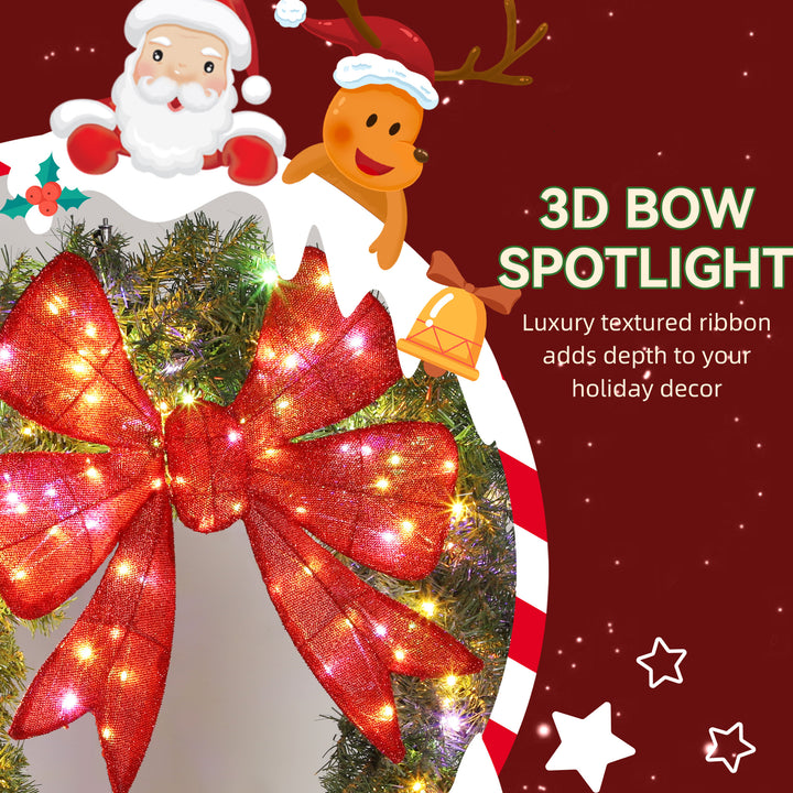 HOMCOM 36in Pre-Lit Christmas Wreath with 3D Red Bow, 11 Lighting Modes, Front Door Christmas Wreath with Remote