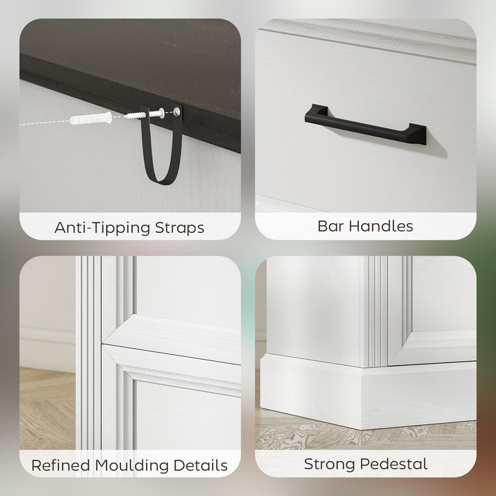 HOMCOM Lateral Filing Cabinet, Farmhouse File Cabinet with 2 Silent Drawers for Letter/A4/Legal Size Files, White