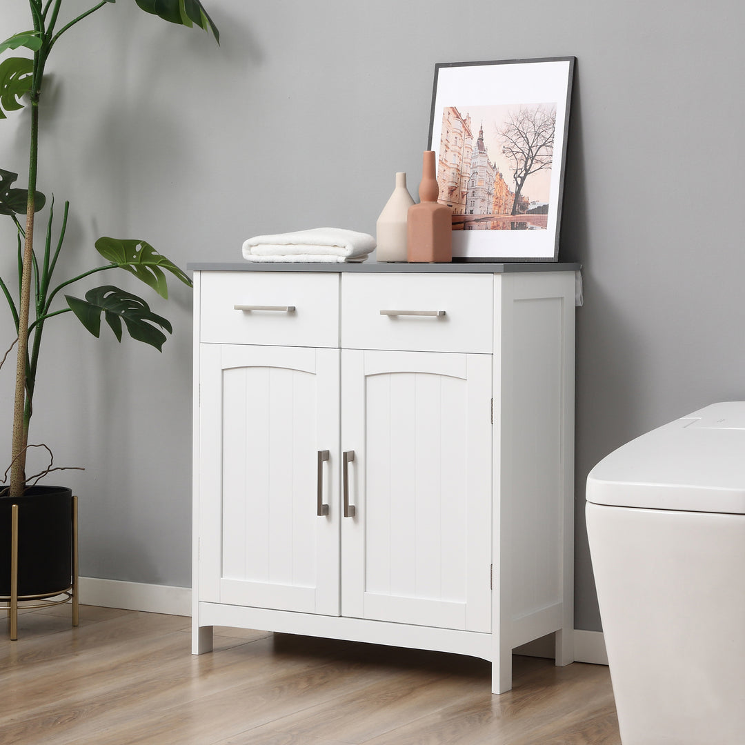 kleankin Freestanding Bathroom Cabinet, Storage Cupboard with 2 Drawers, Double Doors, Adjustable Shelf, White