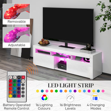 HOMCOM Modern TV Stand with Storage and LED Lights for TVs up to 55", TV Cabinet with Open Compartments, High Gloss White