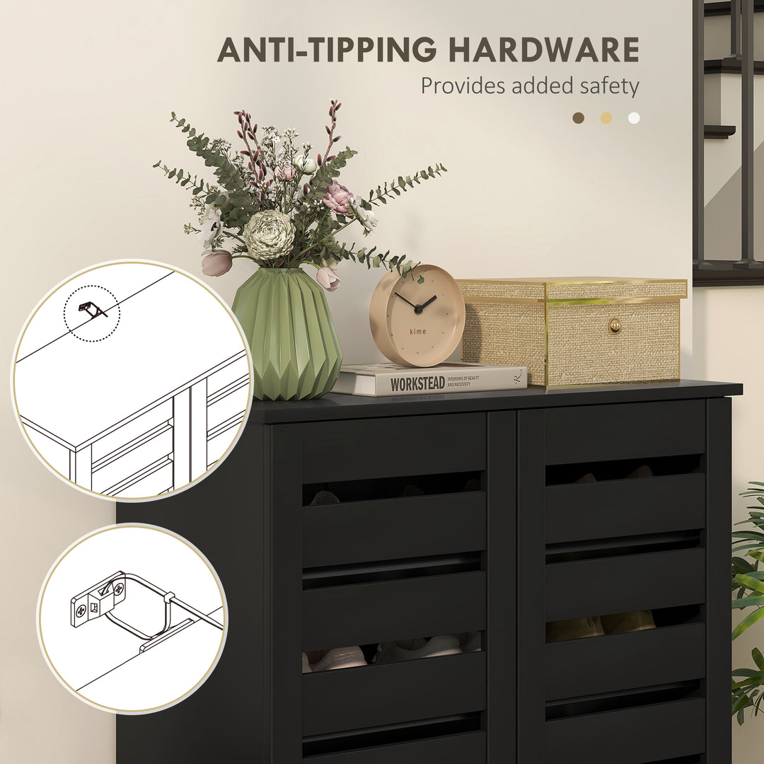 HOMCOM Shoe Storage Cabinet, Shoe Cabinet with 2 Slatted Doors for 15 Pairs of Shoes, Black