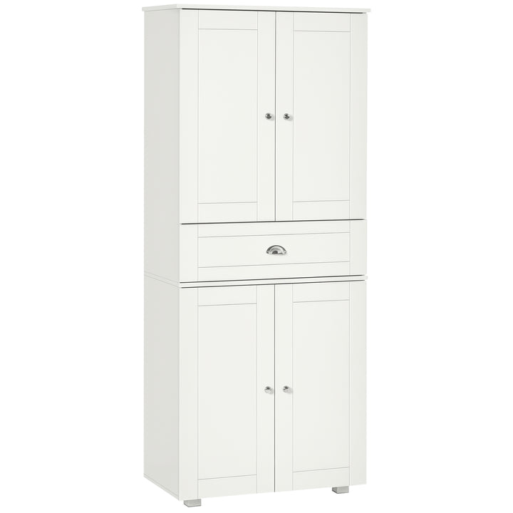 HOMCOM 72" Kitchen Pantry Cabinet, Modern Kitchen Pantry Storage Cabinet with 4 Doors and 3 Adjustable Shelves, White