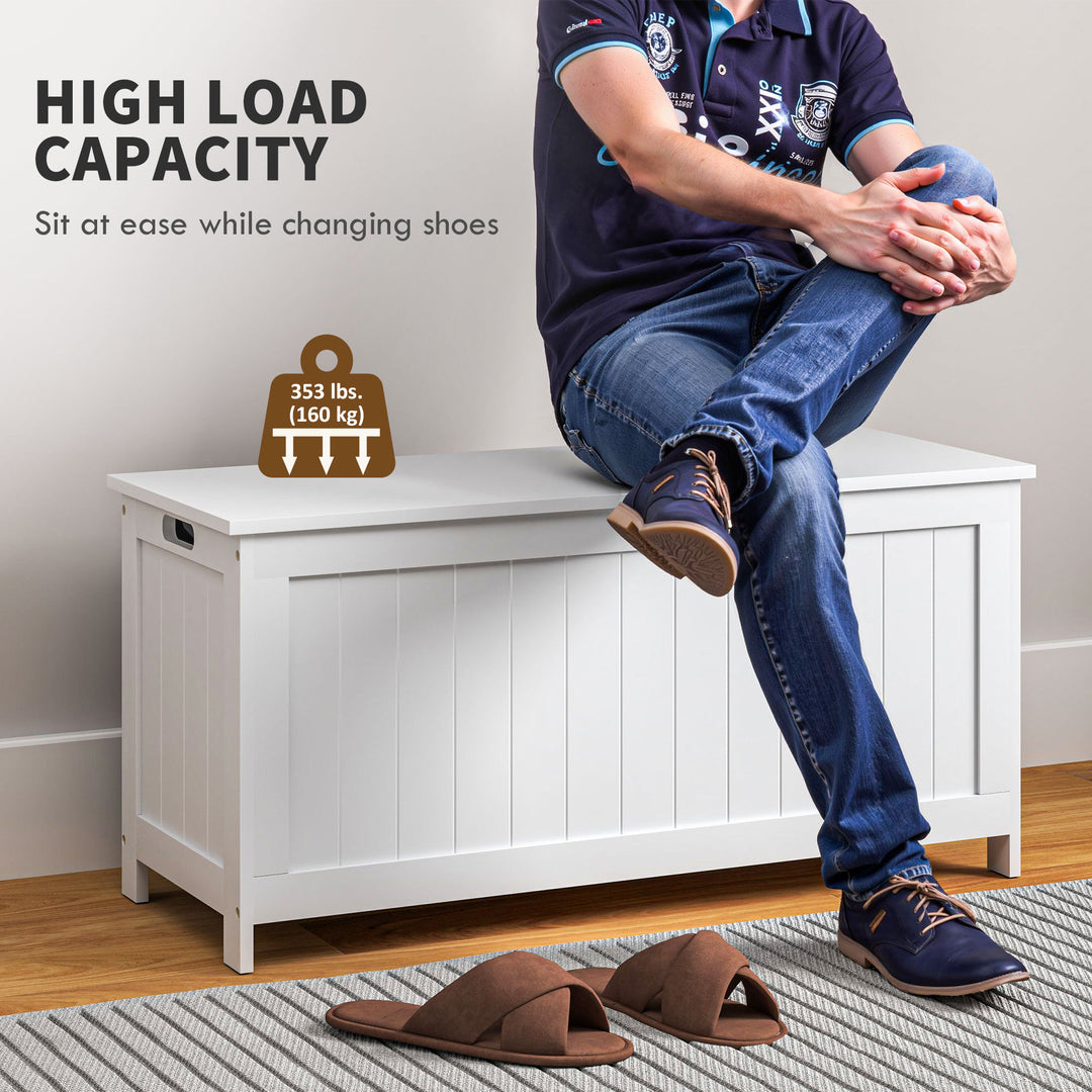 HOMCOM Storage Trunk with 2 Safety Hinges, Modern Entryway Bench with Side Handles, Storage Chest for Living Room, Black