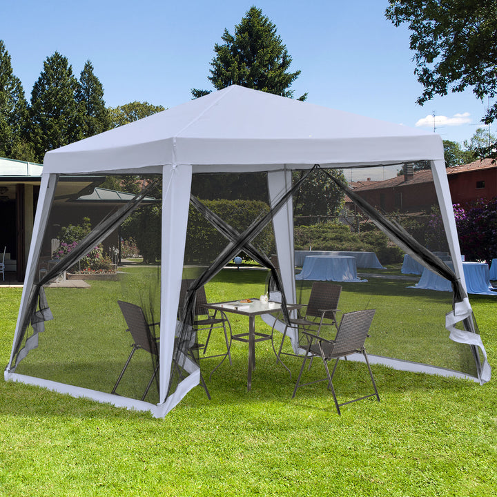 Outsunny 10x10ft Party Tent Canopy with Netting, Patio Screen House Slant Leg Outdoor Gazebo Sun Shade Shelter, Beige