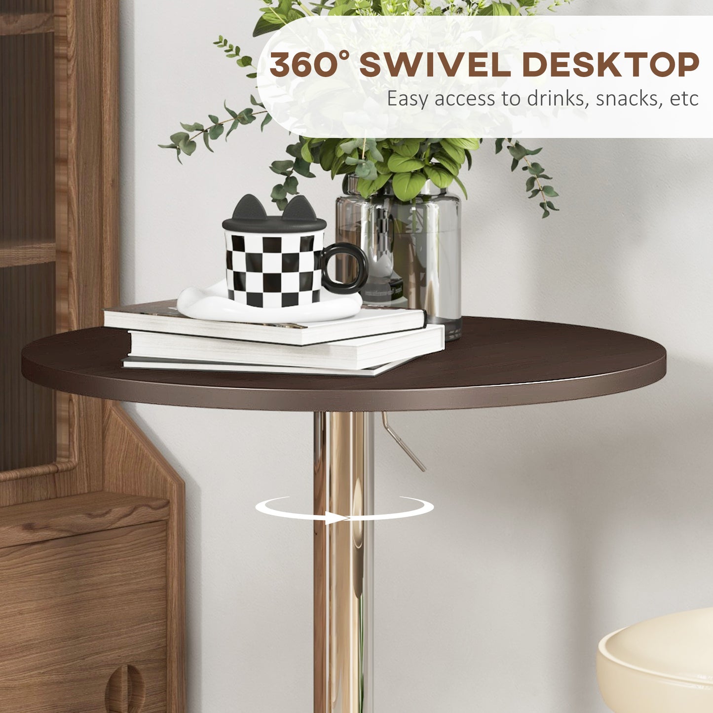 HOMCOM High Top Bar Table, Adjustable Round Kitchen Table with Swivel Top and Steel Base, Bistro Table for 2 People, White