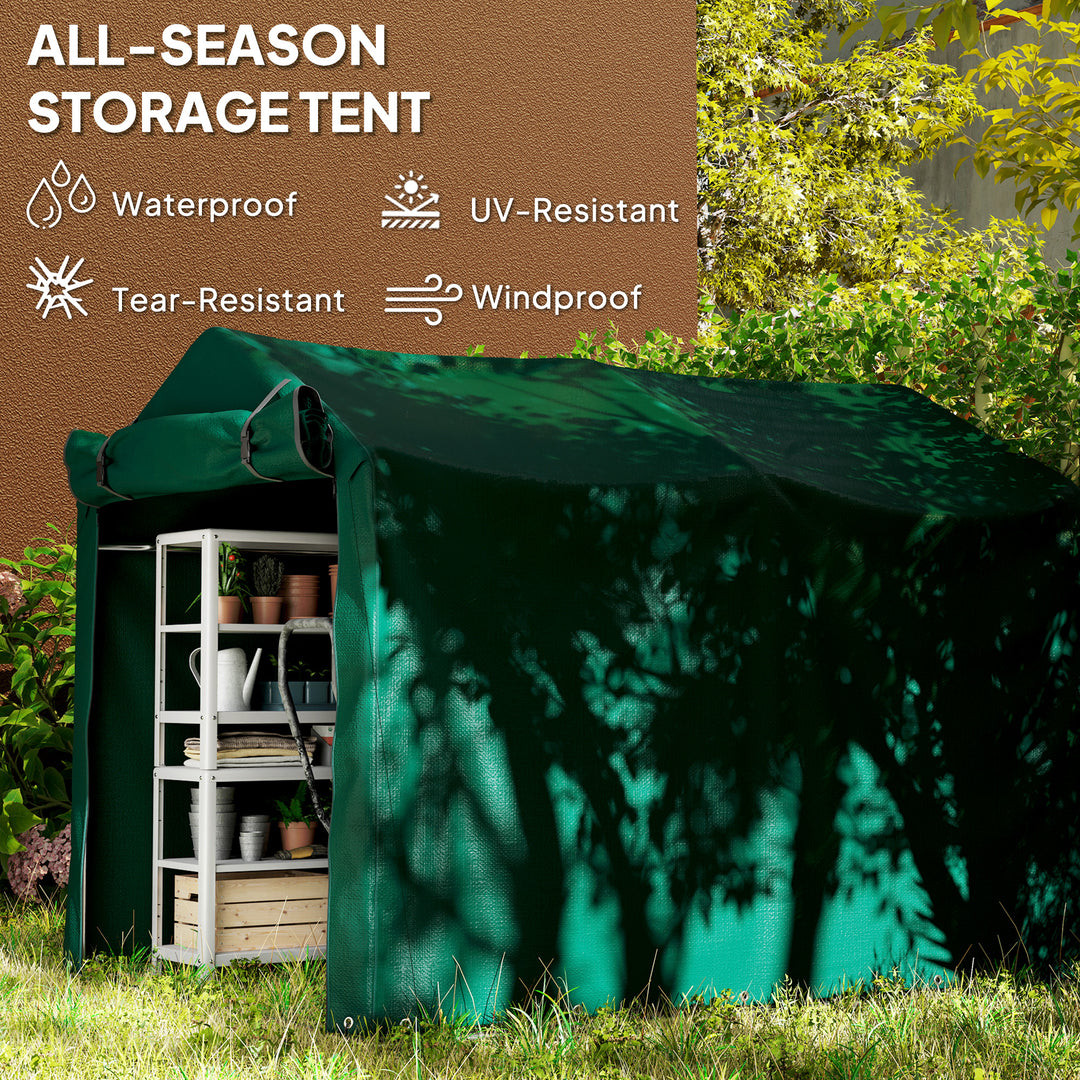 Outsunny Outdoor Storage Shed, UV Resistant Bike Tent with Roll-up Zipper Door, Portable Shed for Bike, Motorcycle, Dark Green
