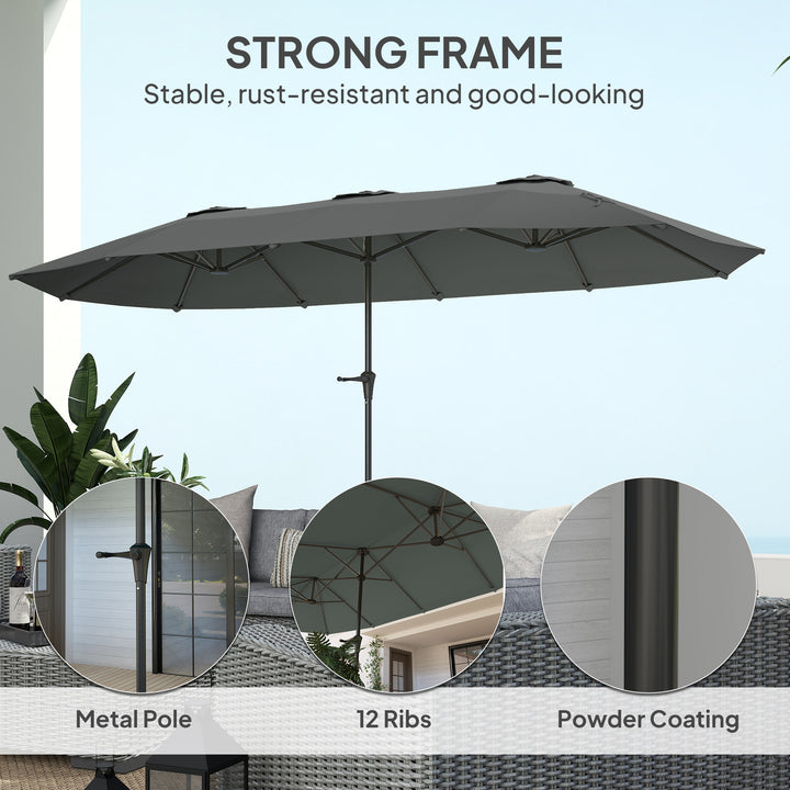 Outsunny 13ft Double-Sided Patio Umbrella with Crank Handle, for Poolside, Deck, Garden, Light Grey