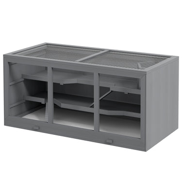 PawHut Wooden Hamster Cage Rat Cage with Slide, Tray, Grey