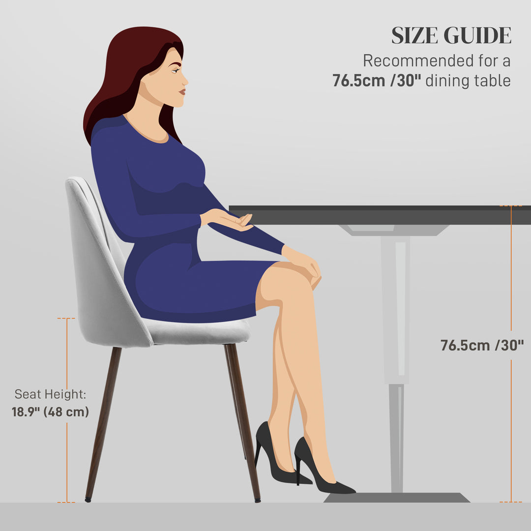 HOMCOM Upholstered Dining Chairs Set of 6, Velvet Accent Chair with Back and Wood-grain Steel Leg for Kitchen, Grey