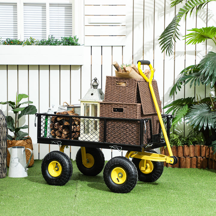 Outsunny 342L Utility Wagon Cart with Removable Mesh Sides to Convert into Flatbed for Beach Lawn Yard
