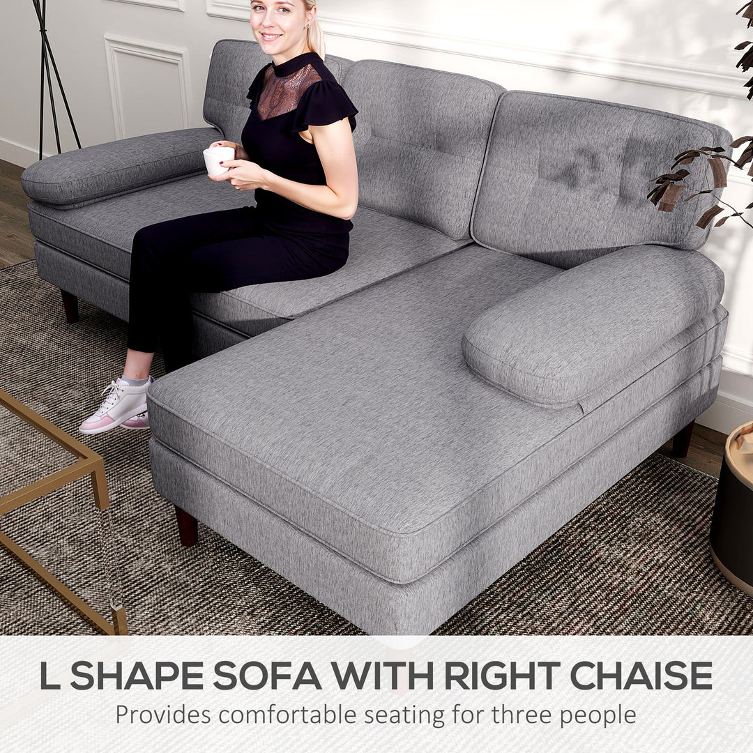 HOMCOM Modern Corner Couch with Right Chaise Lounge, Tufted 3-Seater Sofa with Wooden Legs for Living Room, Navy Blue