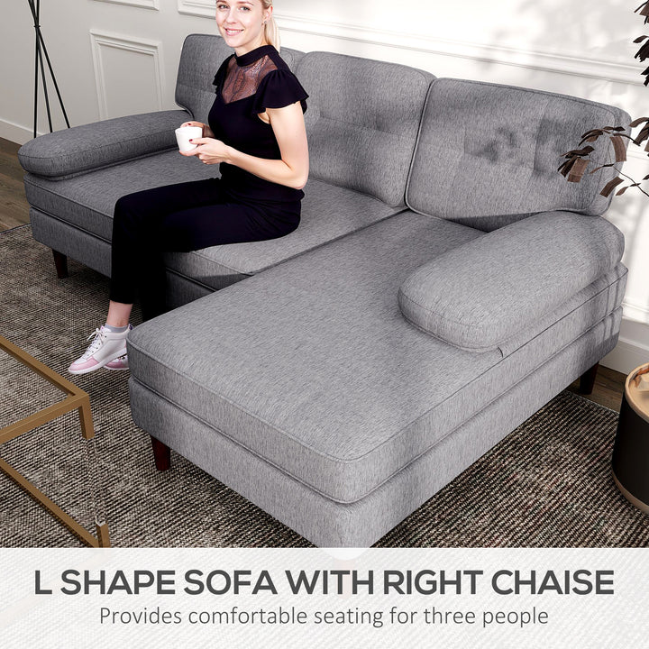 HOMCOM Modern Corner Couch with Right Chaise Lounge, Tufted 3-Seater Sofa with Wooden Legs for Living Room, Navy Blue