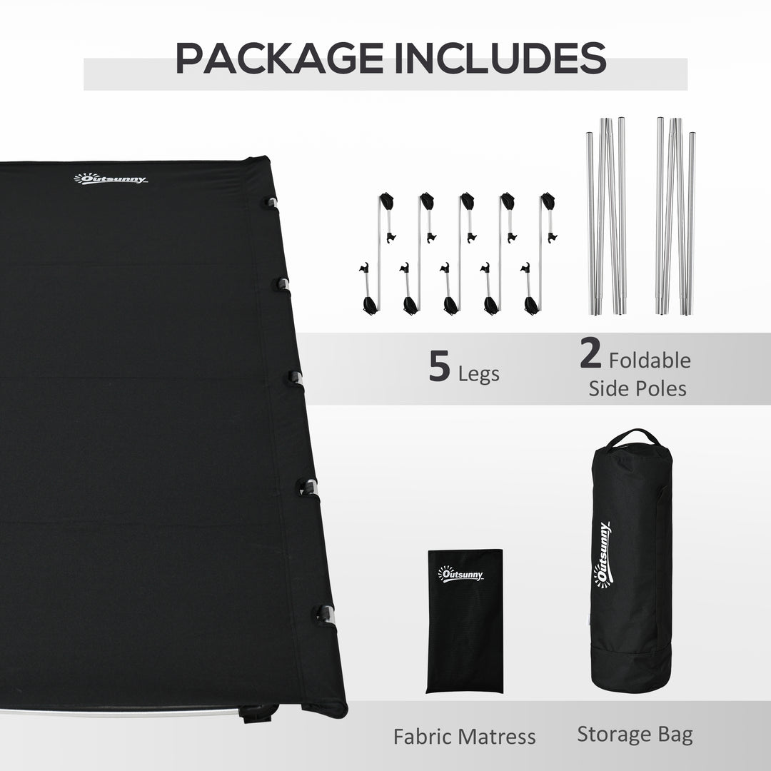 Outsunny Lightweight Camping Cot, Aluminium Portable Folding Bed w/ Strong Support 331 lbs and Carry Bag for Camping, Black