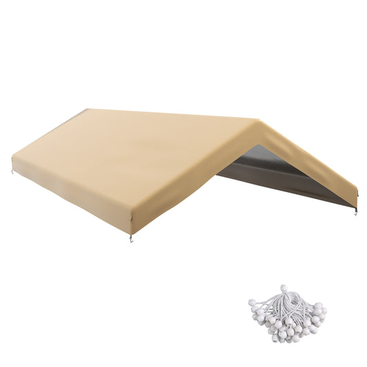 Outsunny 10 x 20ft Carport Replacement Canopy, UV Resistant Garage Car Cover with Ball Bungee Cords, Beige