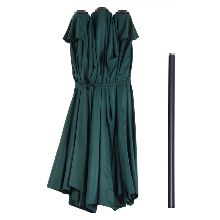 Outsunny 15ft Double-sided Patio Umbrella with Twin Canopy, Extra Large Outdoor Parasol with Crank for Pool, Deck, Market, Blue