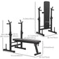 Soozier Adjustable Weight Bench, Foldable Bench Press with Barbell Rack and Dip Station for Home Gym, Strength Training Multiuse Workout Bench, Black and Grey