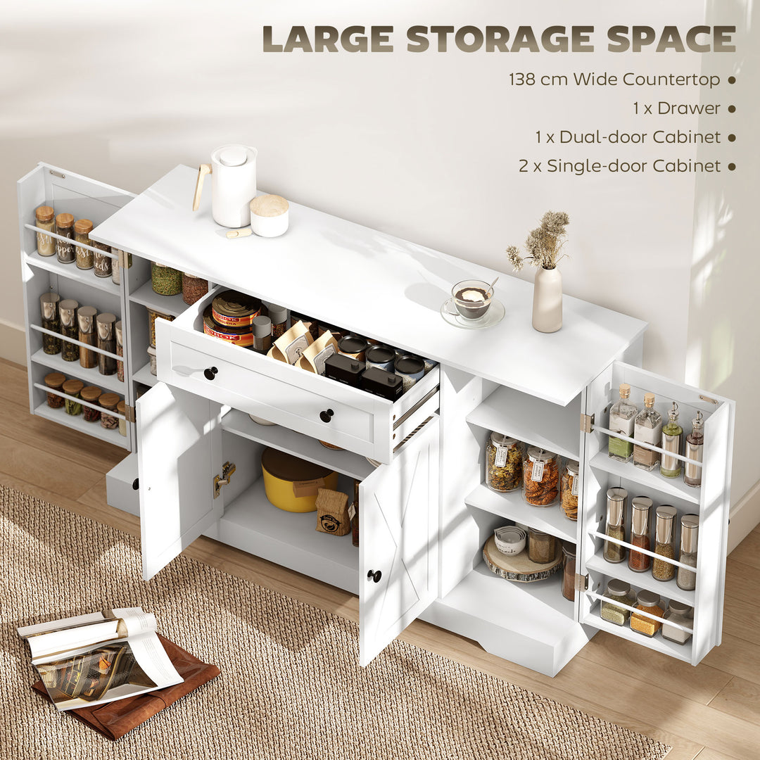 HOMCOM Sideboard Buffet Cabinet, Farmhouse Coffee Bar Cabinet with Door Shelves, Adjustable Shelves, Drawer, Barn Doors, Black