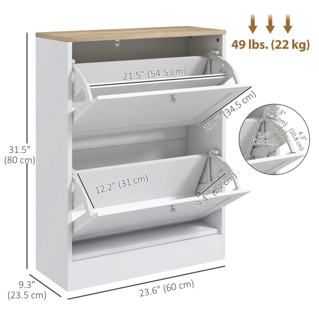 HOMCOM Slim Shoe Storage Cabinet, Modern Shoe Cabinet with 2 Flip Drawers and Adjustable Shelves for 8-12 Pairs, White