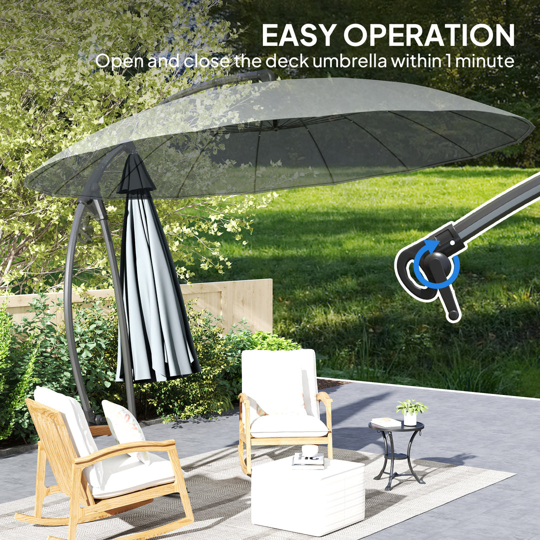 Outsunny 9FT Cantilever Umbrella with 16 Fibreglass Ribs, Offset Hanging Umbrella, Patio Umbrella with Crank and Cross Base, Grey