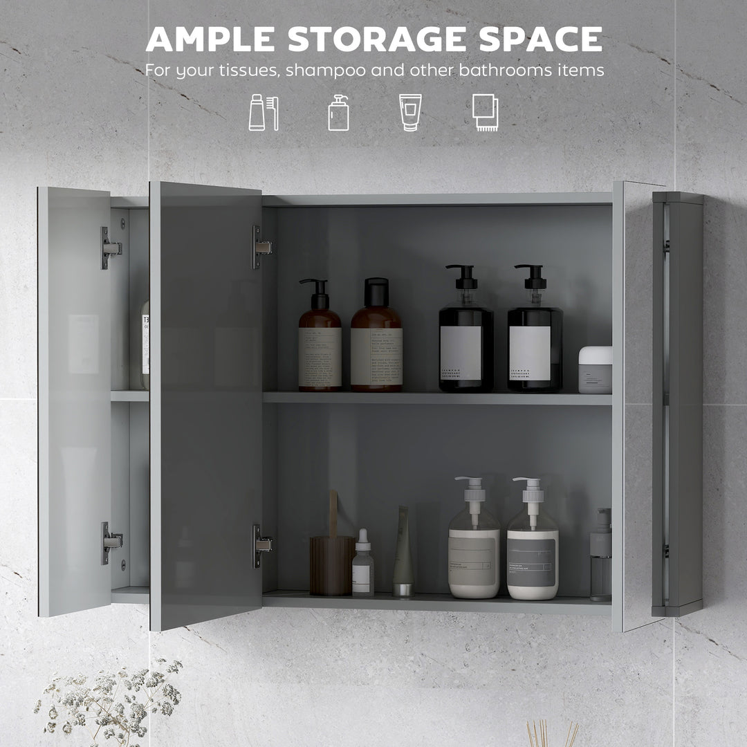 kleankin 28" x 24" Wall Mounted Mirror Cabinet, Bathroom Medicine Cabinet with Mirror, 3 Doors and Adjustable Shelves, White