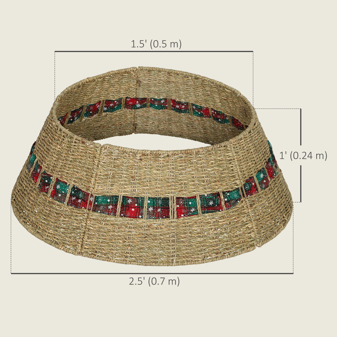 HOMCOM 28 inch Rustic Christmas Tree Skirt, Rattan Woven Christmas Tree Collar for Party, Holiday, Home Decoration, Natural