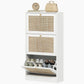 HOMCOM Rattan Shoe Storage Cabinet with 3 Flip Drawers and Adjustable Shelves, Entryway Shoe Cabinet for 18 Pairs, Black