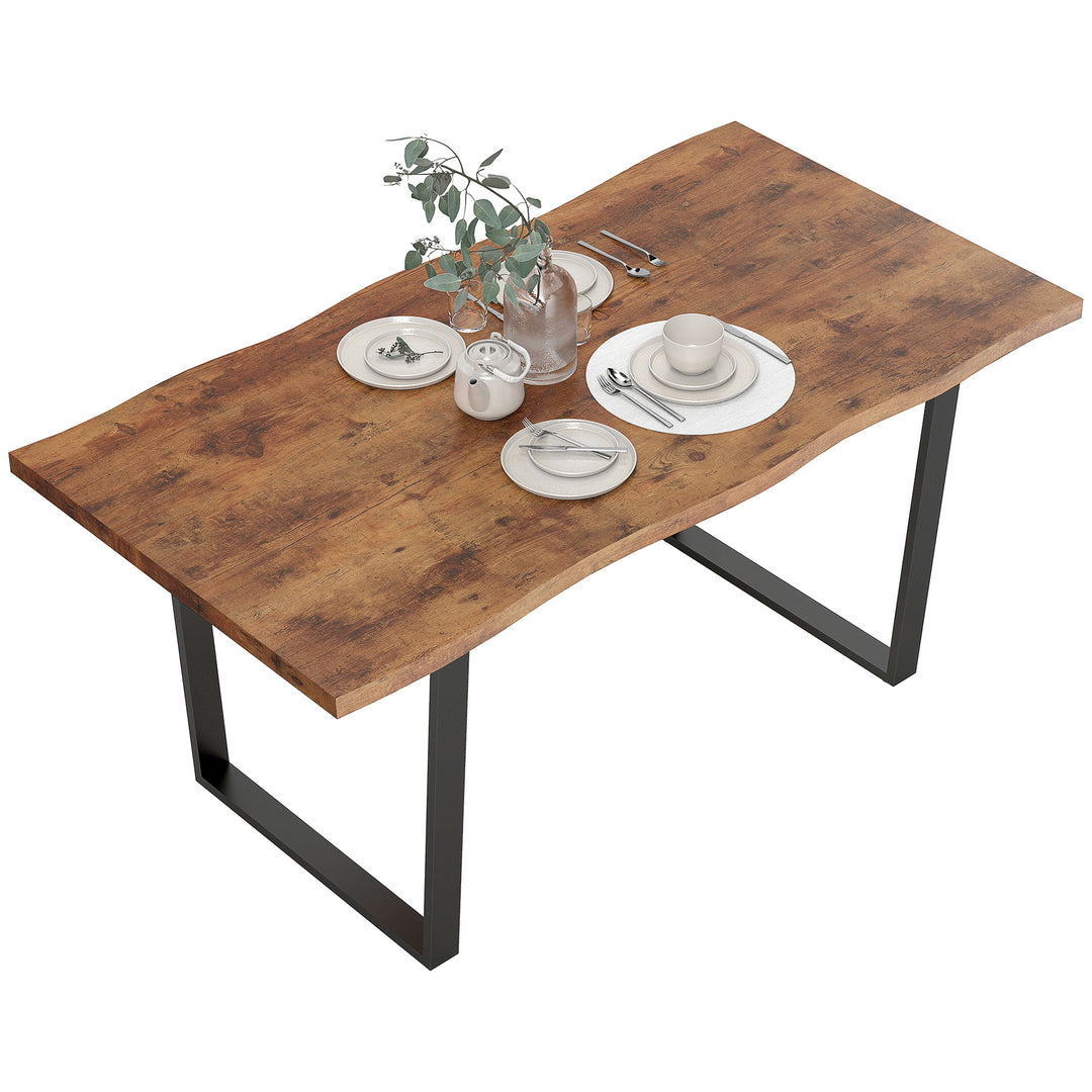 HOMCOM 63" Kitchen Table, Industrial Dining Table with Wave-edged Tabletop and Steel Legs for Up to 6 People, Rustic Brown