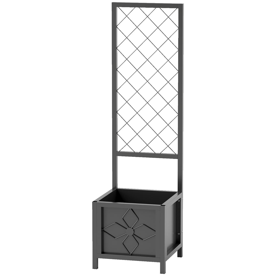 Outsunny Galvanized Raised Garden Bed with Trellis, Metal Planter Box with Drainage Holes for Climbing Plants, Vegetable, Vines