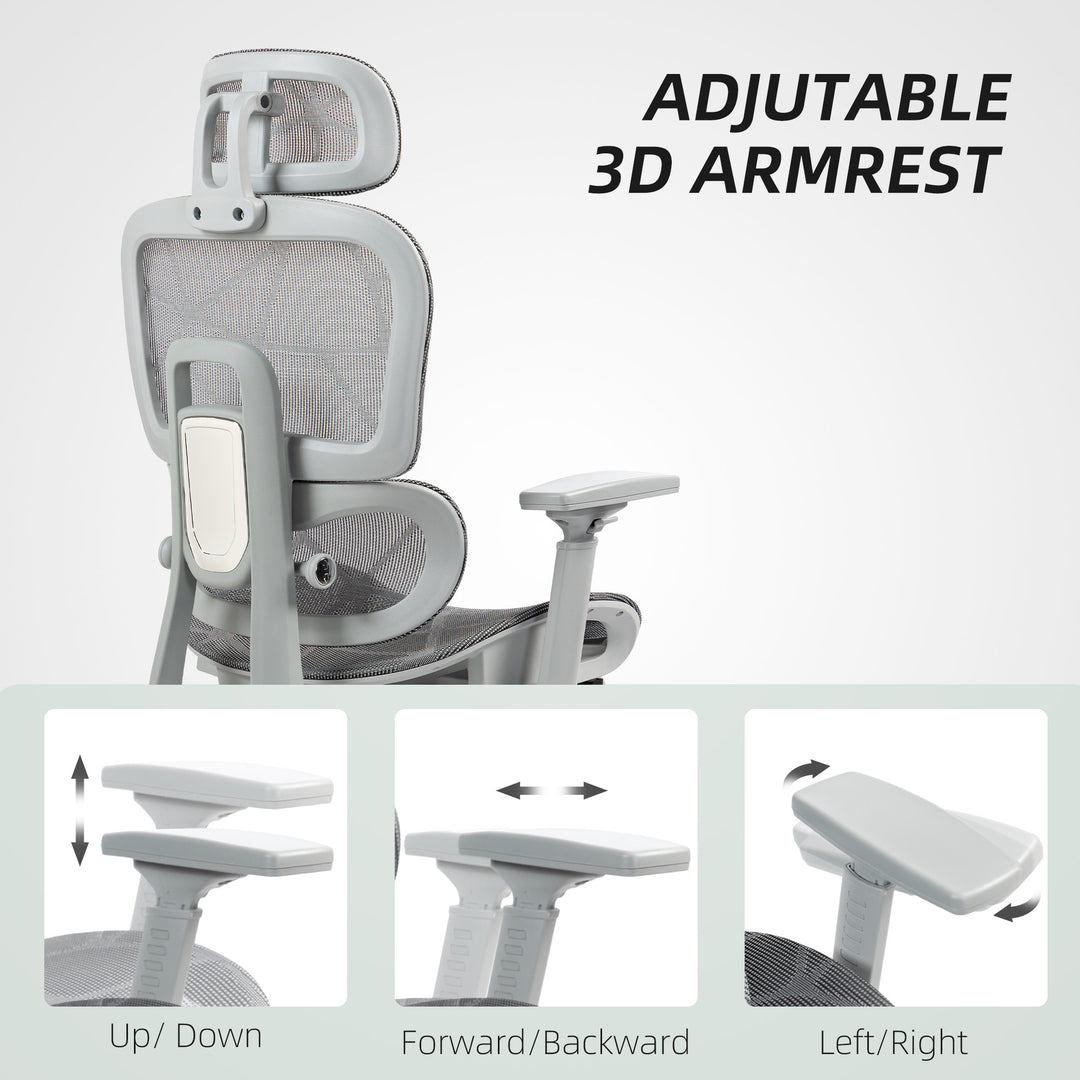 HOMCOM Mesh Office Chair with 3D Armrest, High Back Desk Chair with Lumbar Support, 135° Reclining, Adjustable Headrest, Black