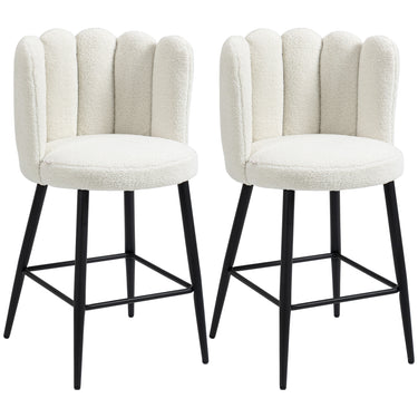 HOMCOM Faux Cashmere Bar Stools Set of 2 Counter Height Bar Stools with Back for Home Kitchen, 20.5"x19.7"x36.6", Cream