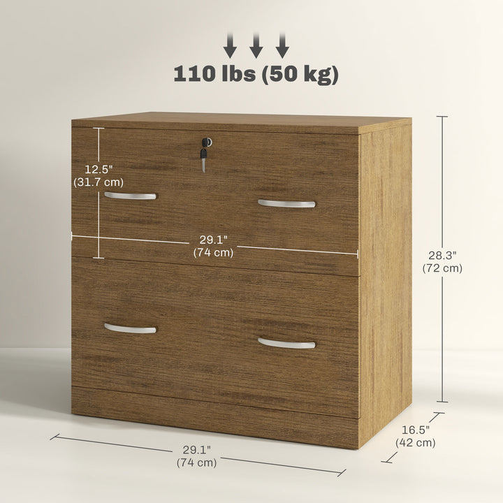 Vinsetto 2 Drawer File Cabinet with Lock, Office Filing Cabinet, Hanging Bar for Letter Size, Home Office, Grey