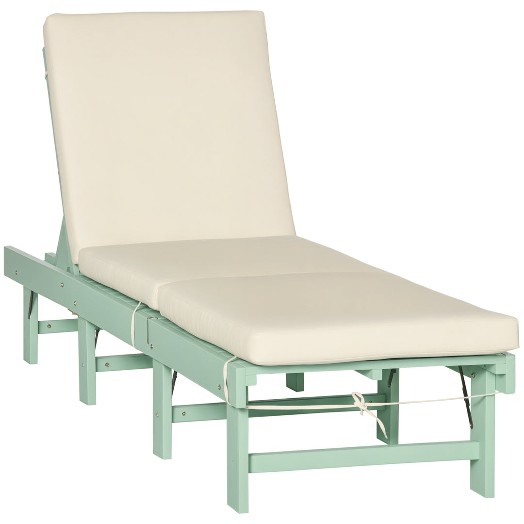 Outsunny Wooden Folding Chaise Lounge, Outdoor Chaise Lounge Chair, Garden Reclining Tanning Chair with 4 Adjustable Back Soft Cushions, White
