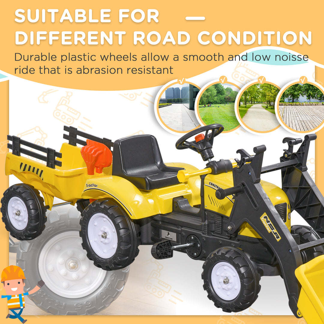 Aosom Front Loader Excavator Ride On Toy Pedal Control with 6 Wheels Controllable Bucket for 3 Year Old, Yellow