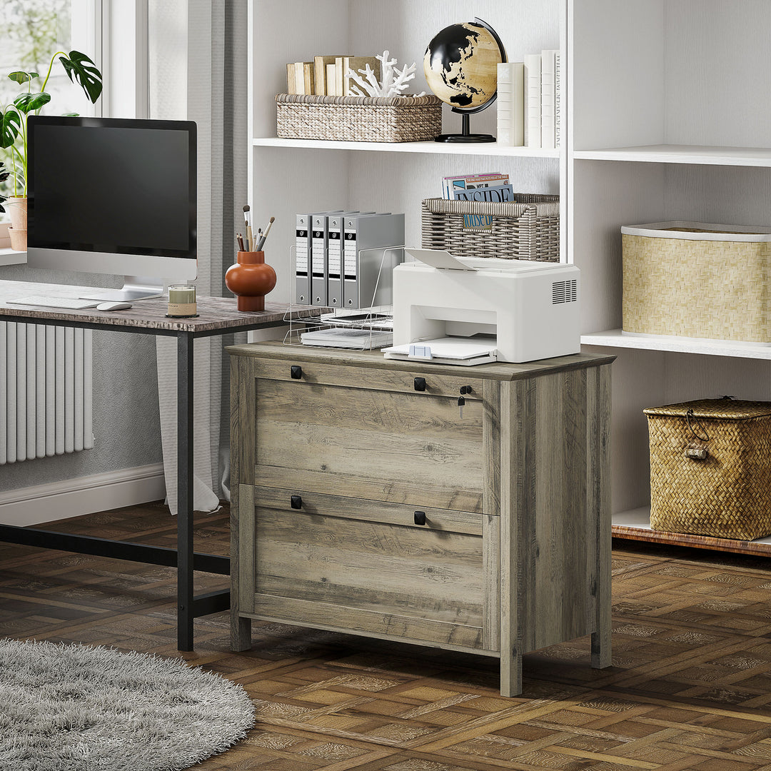 HOMCOM 2 Drawer File Cabinet, Lockable Filing Cabinet with Adjustable Hanging Bar for Letter, A4 and Legal Size, White