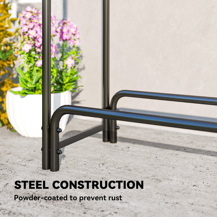 Outsunny Firewood Rack with Waterproof Cover, 500 kg Log Storage Holder with Steel Chains, 142" x 14" x 39", Dark Green