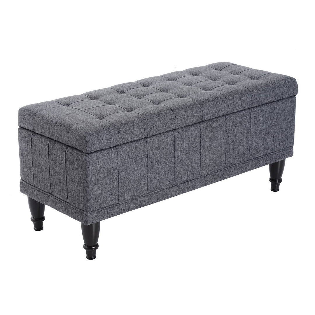 HOMCOM Storage Ottoman, Linen Fabric End of Bed Bench with Soft Close Lid, Button Tufted Storage Bench for Living Room, Entryway or Bedroom, 42" x 17" x 19", Grey