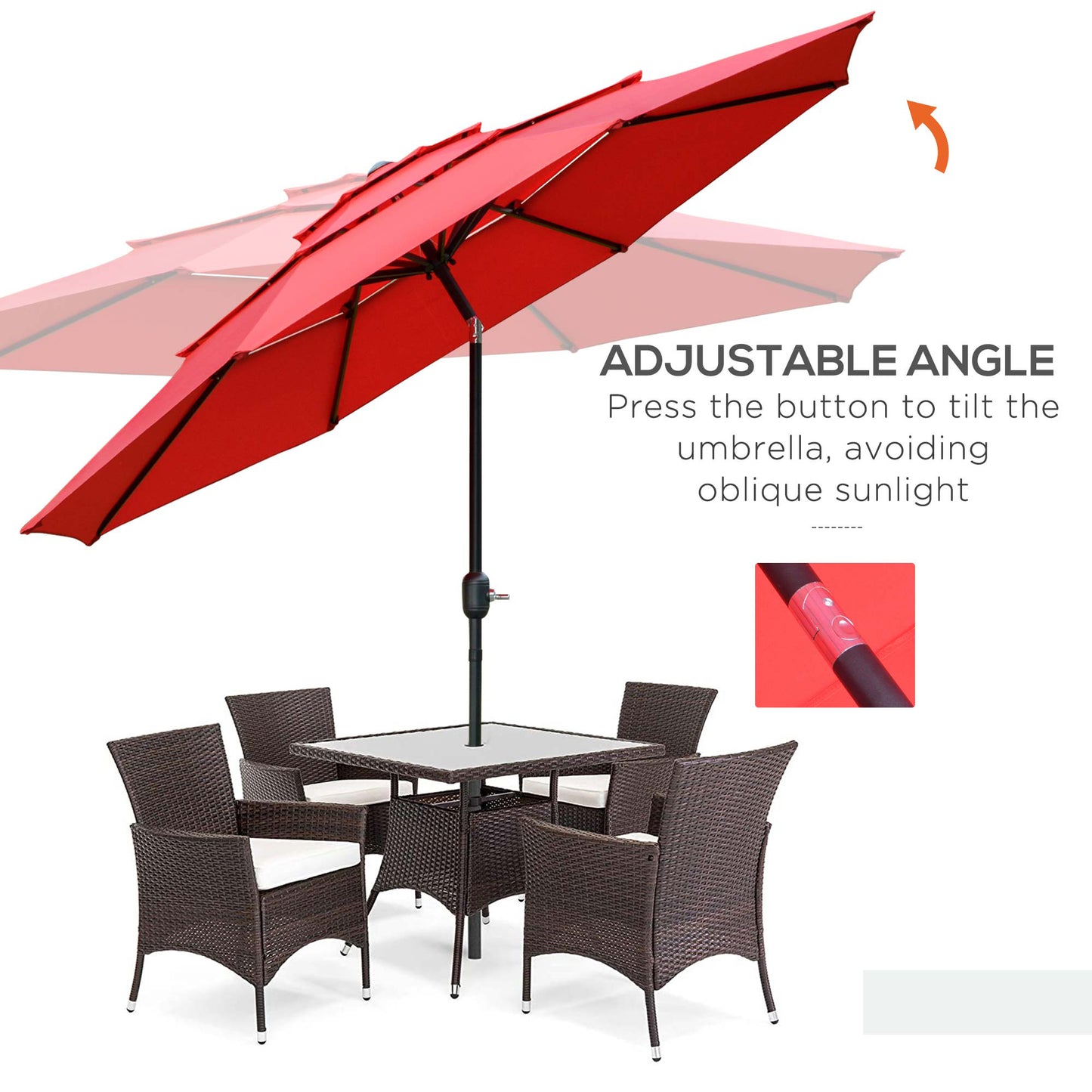 Outsunny 9FT 3 Tiers Patio Umbrella Outdoor Market Umbrella with Crank, Push Button Tilt for Deck, Backyard and Lawn, Sky Blue
