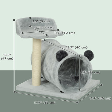 PawHut 18.5" Small Cat Tree, Compact Cat Tower with Tunnel, Scratching Post, Plush Bed, Dangling Ball, for Indoor Use, Grey